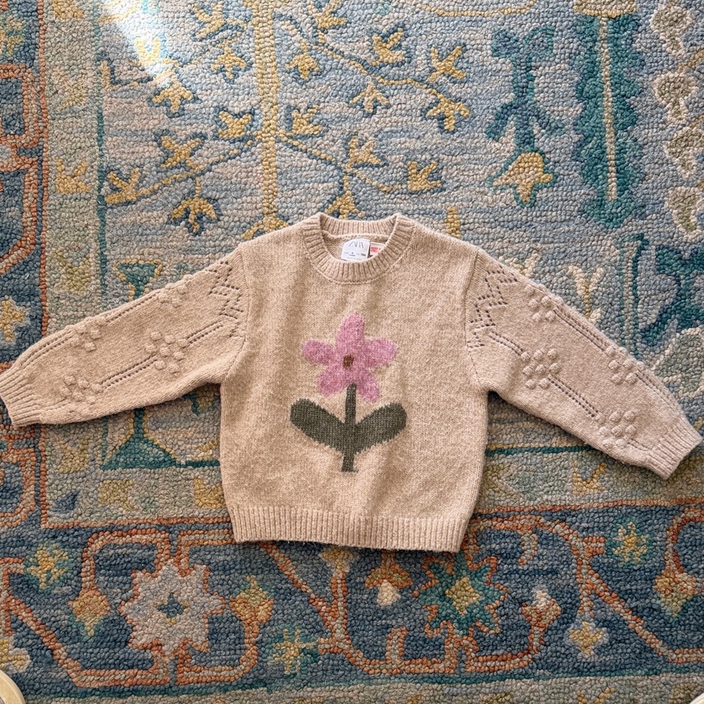 Toddler Girls Floral Beige Sweater